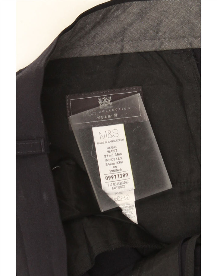 MARKS & SPENCER Herre Regular Fit Suit Bukser W36 L33 Marineblå polyester