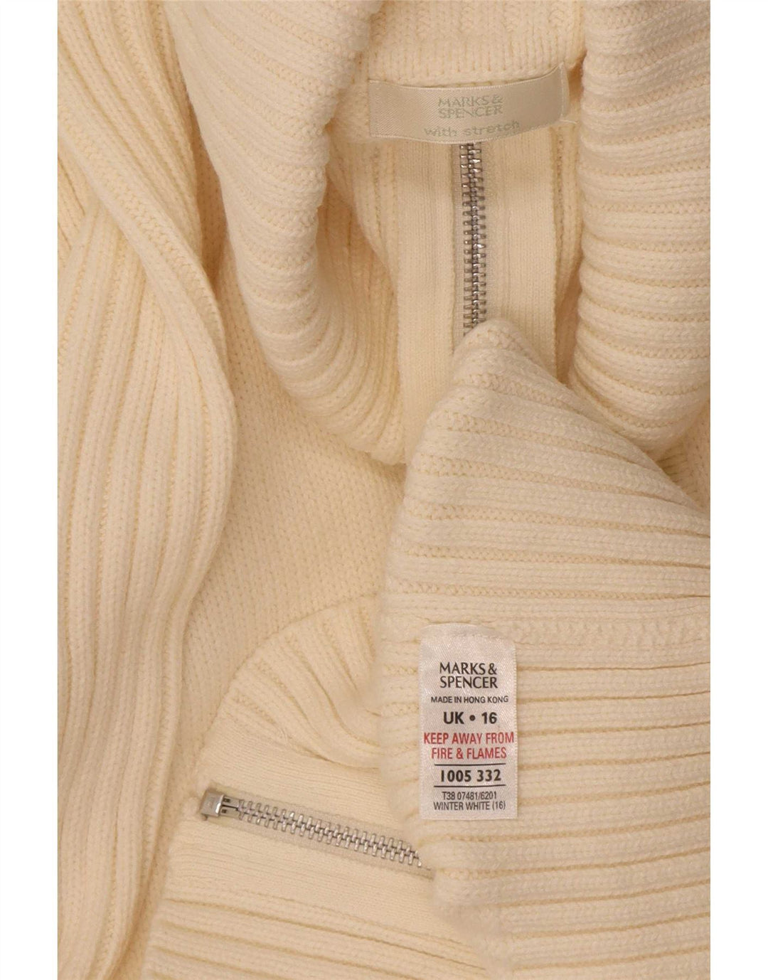 Marks & Spencer Dame Cardigan Sweater med fuld lynlås UK 16 Large Off White
