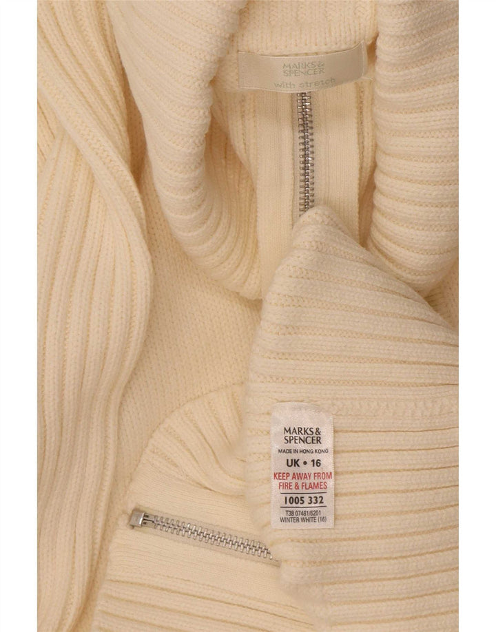 Marks & Spencer Dame Cardigan Sweater med fuld lynlås UK 16 Large Off White