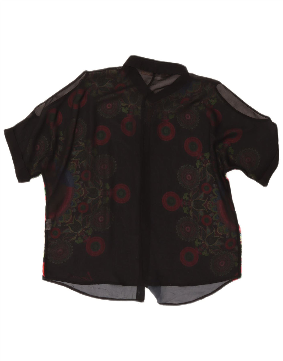 DESIGUAL Dame Se Through Shirt Bluse UK 16 Large Black Floral
