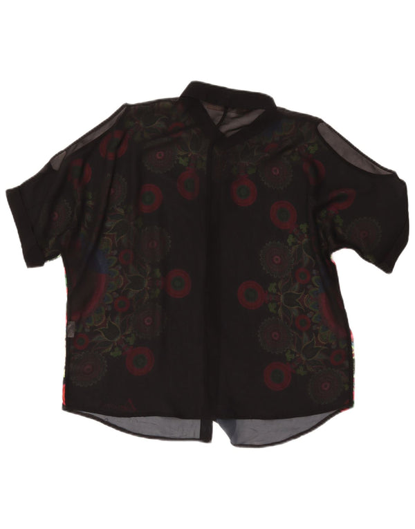 DESIGUAL Dame Se Through Shirt Bluse UK 16 Large Black Floral