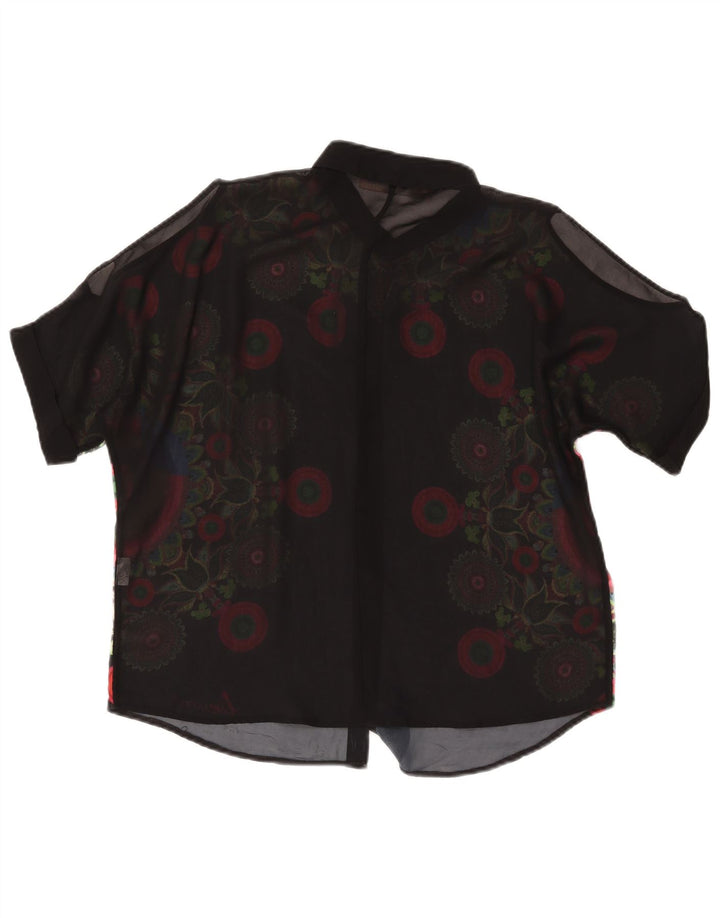 DESIGUAL Dame Se Through Shirt Bluse UK 16 Large Black Floral