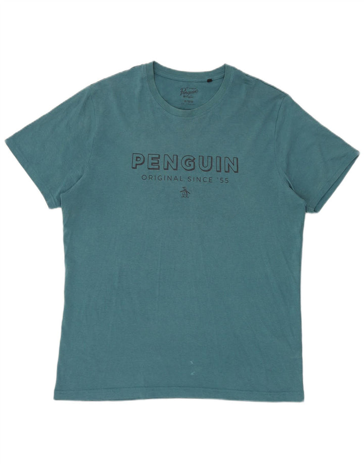 Penguin Herre Grafisk T-Shirt Top XL Blå Bomuld