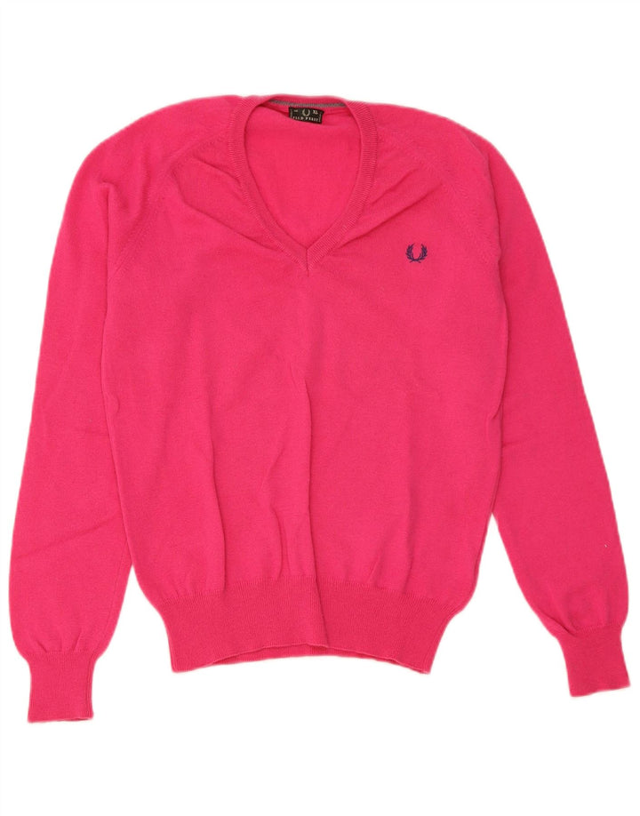 Fred Perry Dame V-hals sweater UK 18 XL Pink Uld