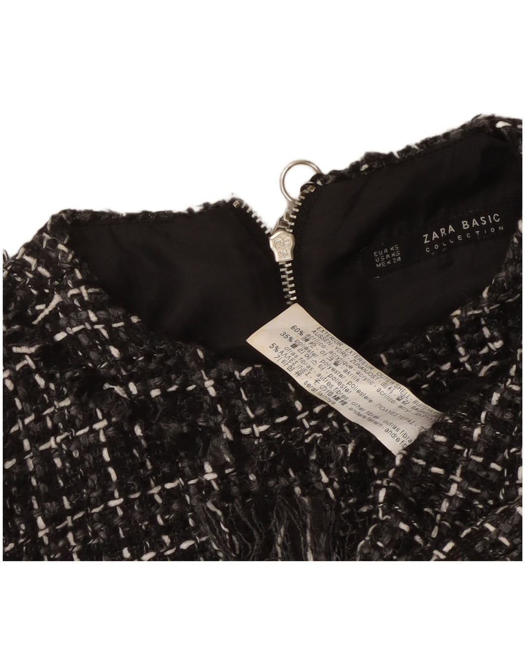 Zara Dame Ærmeløs Shift Dress UK 6 XS sort ternet akryl