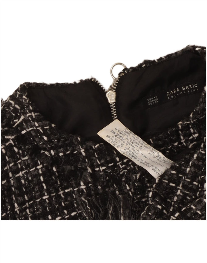 Zara Dame Ærmeløs Shift Dress UK 6 XS sort ternet akryl