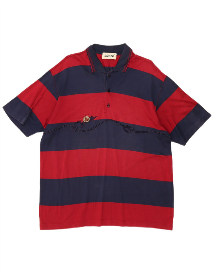 BARONI Mens Polo Shirt IT 50 Medium Navy Blue Striped Nautical