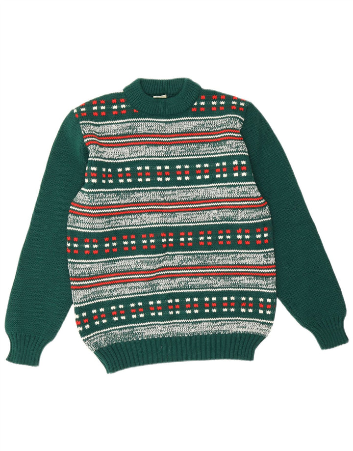 Dralon Herre Crew Neck Jumper Sweater Small Green Fair Isle Polyacryl
