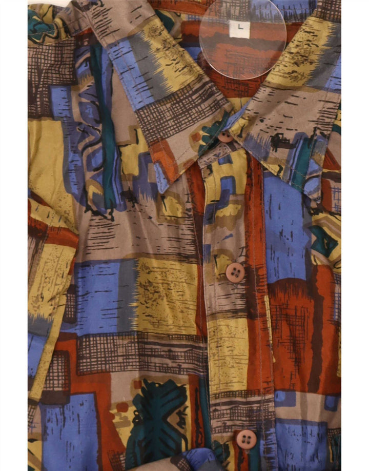 Vintage Kortærmet Herreskjorte Stor Flerfarvet Patchwork Silke