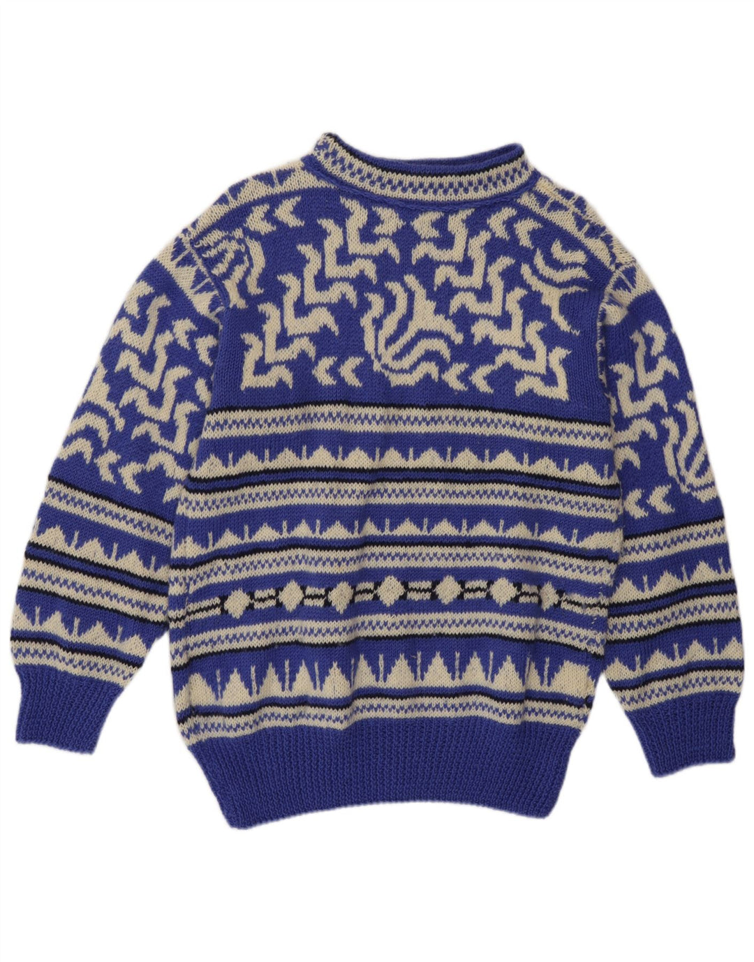 Vintage Herre Turtle Neck Jumper Sweater Medium Blue Geometric