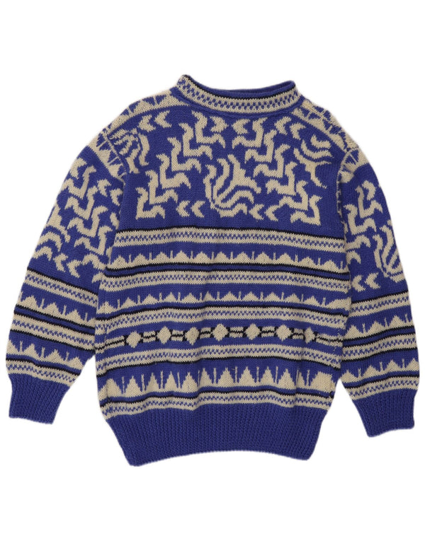 Vintage Herre Turtle Neck Jumper Sweater Medium Blue Geometric
