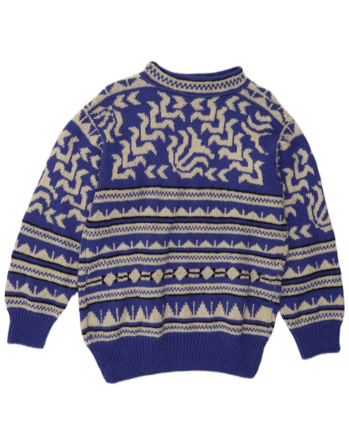 Vintage Herre Turtle Neck Jumper Sweater Medium Blue Geometric