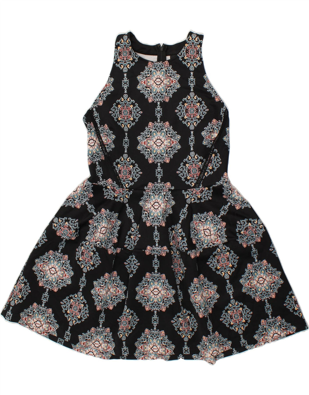 MOSSIMO Womens Sleeveless A-Line Dress UK 16 Large Black Ikat Polyester Vintage Mossimo and Second-Hand Mossimo from Messina Hembry 