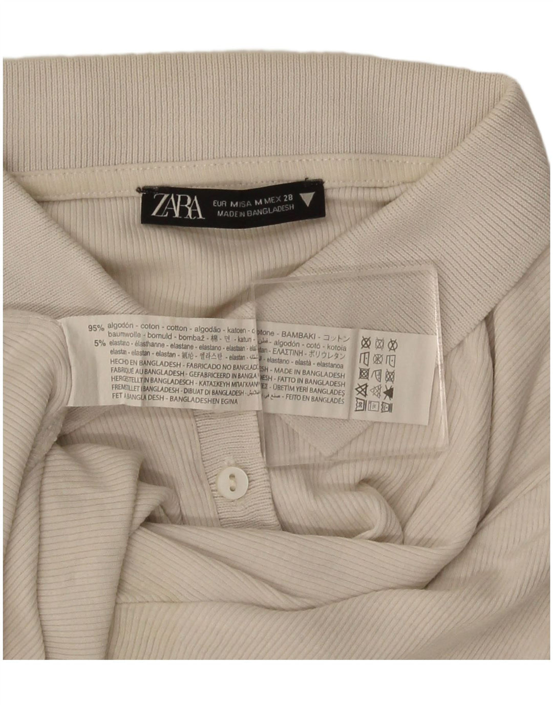 Zara Womens Crop Polo Shirt UK 12 Medium Beige Bomuld