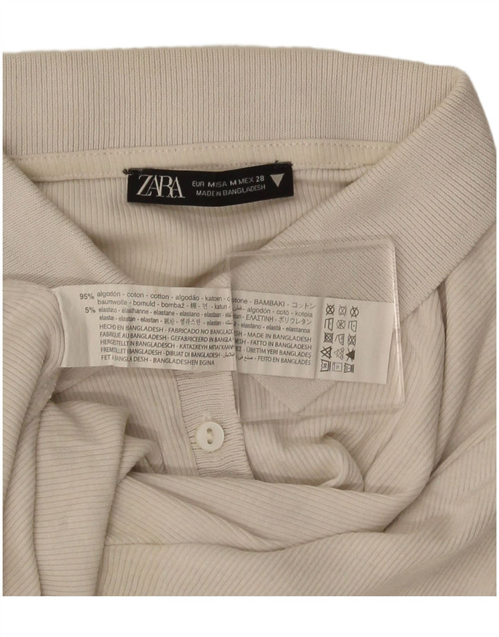 Zara Womens Crop Polo Shirt UK 12 Medium Beige Bomuld