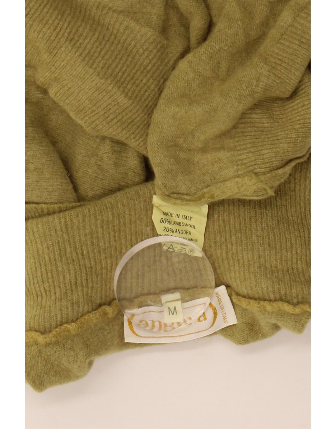 VINTAGE Dame Rullehalstrøje UK 14 Medium Khaki Lammeuld