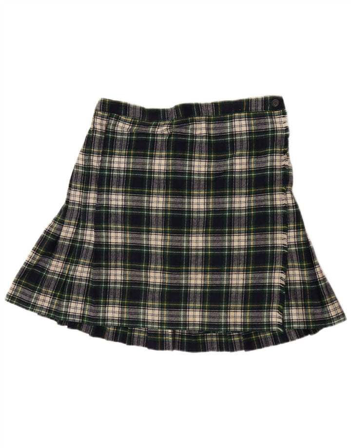 Vintage Kvinders Mini Wrap Nederdel W28 Medium Grøn Plaid