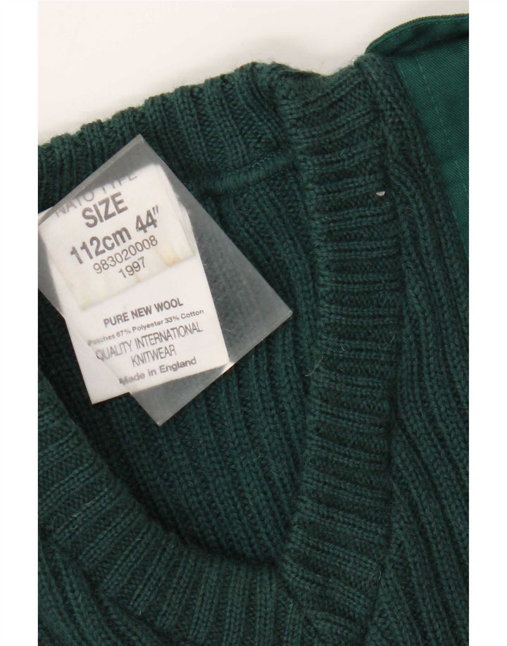 Vintage Herre Militær V-hals sweater Medium Grøn Ny Uld