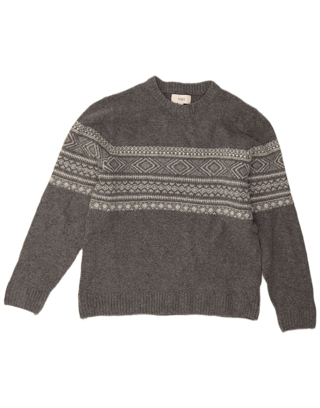 Marks & Spencer Herre sweater med rund hals, Medium Grey Fair Isle