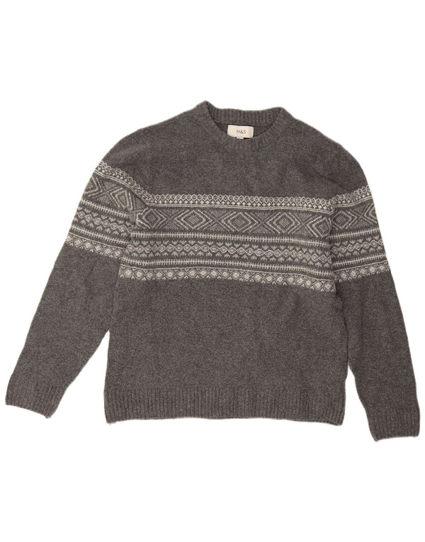 Marks & Spencer Herre sweater med rund hals, Medium Grey Fair Isle