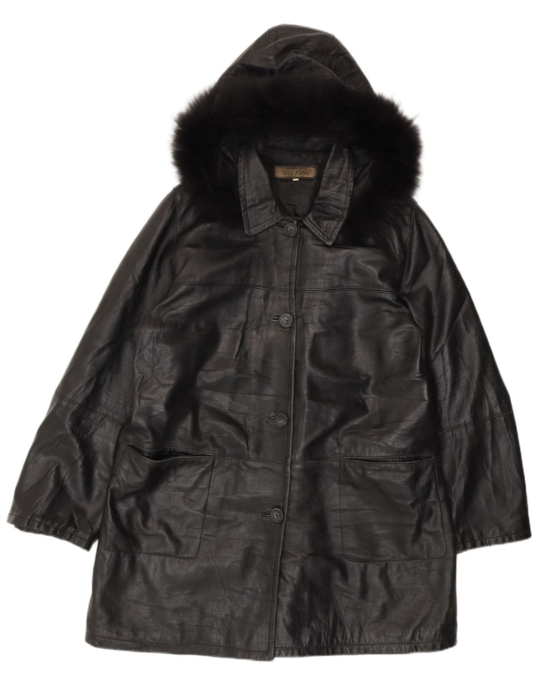 Vintage læderfrakke til kvinder IT 50 XL sort læder