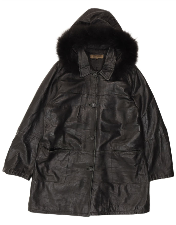 Vintage læderfrakke til kvinder IT 50 XL sort læder