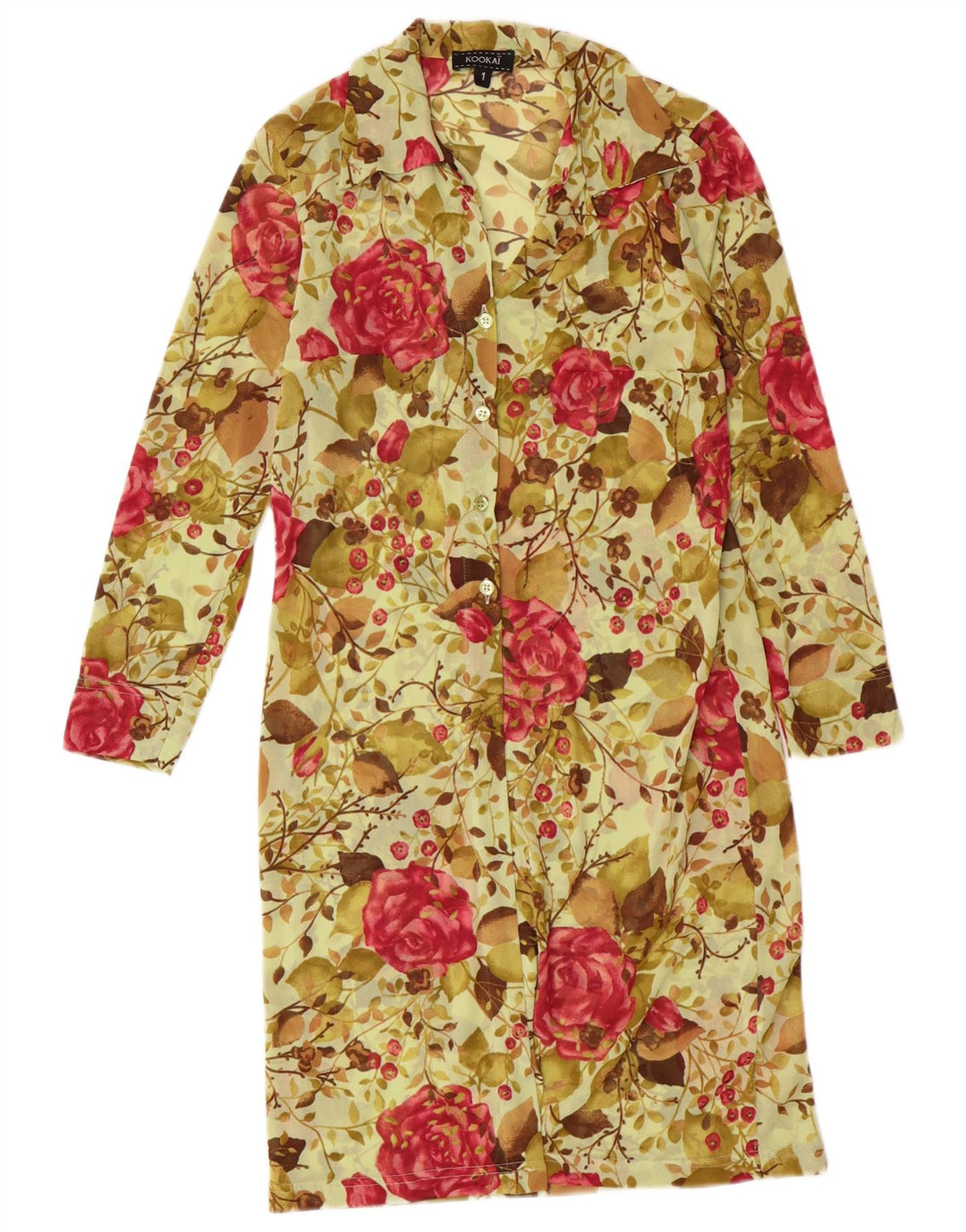 Kookai Dame Langærmet Skjortekjole Størrelse 1 Small Green Floral Bohemian