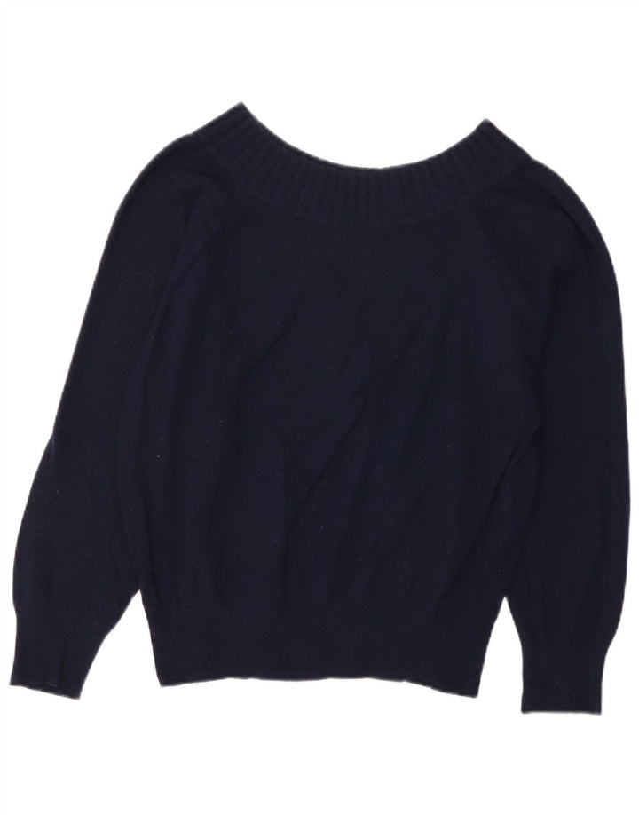 BENETTON Dame Boat Neck Jumper Sweater UK 12 Medium Navy Blue Akryl