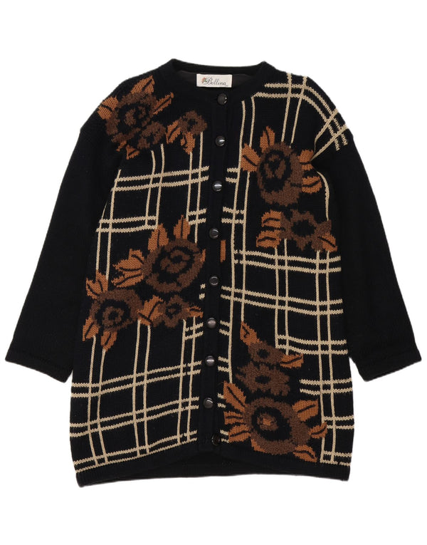 Bellina Womens Longline Oversized Cardigan Sweater UK 10 Small Black Floral