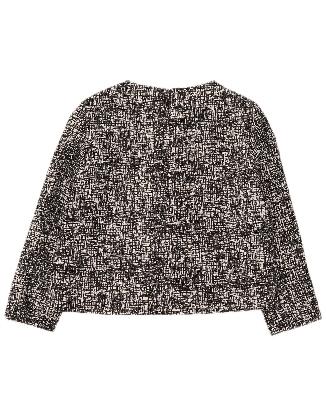 Zara Dame 3/4 ærmet Crop Bluse Top UK 14 Medium Sort Flecked Polyester