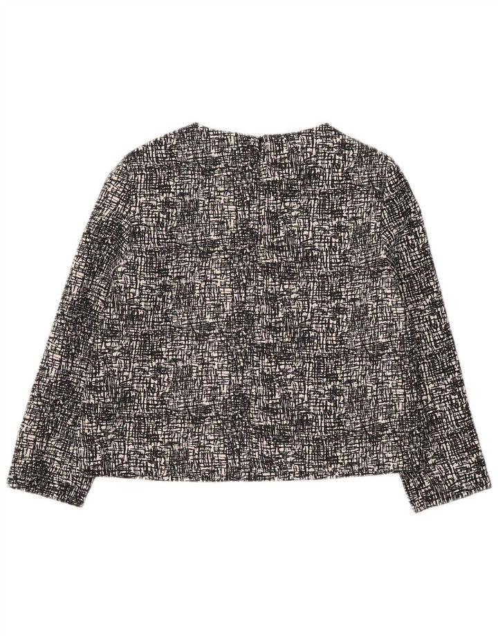 Zara Dame 3/4 ærmet Crop Bluse Top UK 14 Medium Sort Flecked Polyester