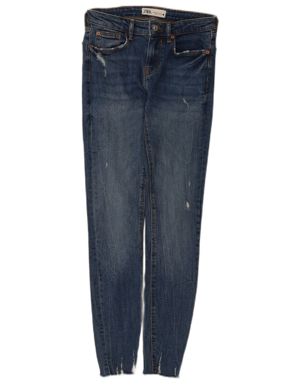 Zara Dame Distressed Skinny Jeans EU 34 2XS W24 L27 Blå Bomuld