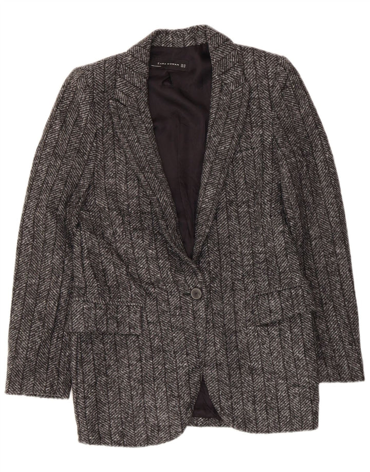Zara Dame 1 Knap Blazer Jacket UK 6 XS Grå sildebenspolyester