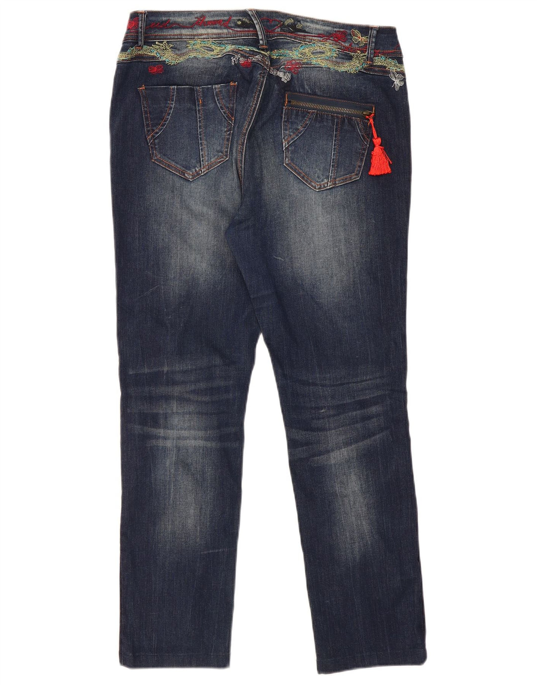 Desigual Kvinders Grafiske Slim Jeans W34 L29 Navy Blue Polyester