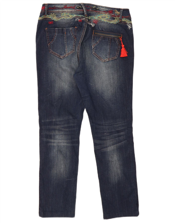 Desigual Kvinders Grafiske Slim Jeans W34 L29 Navy Blue Polyester