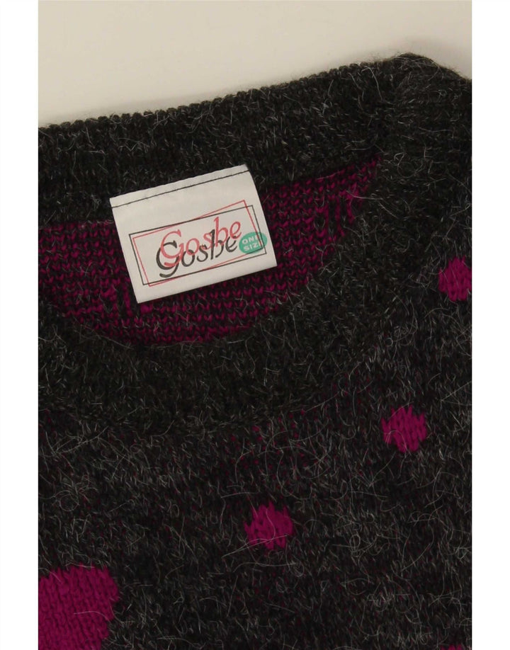 Vintage Dame Longline Boat Neck Jumper Sweater One Size Grå plettet