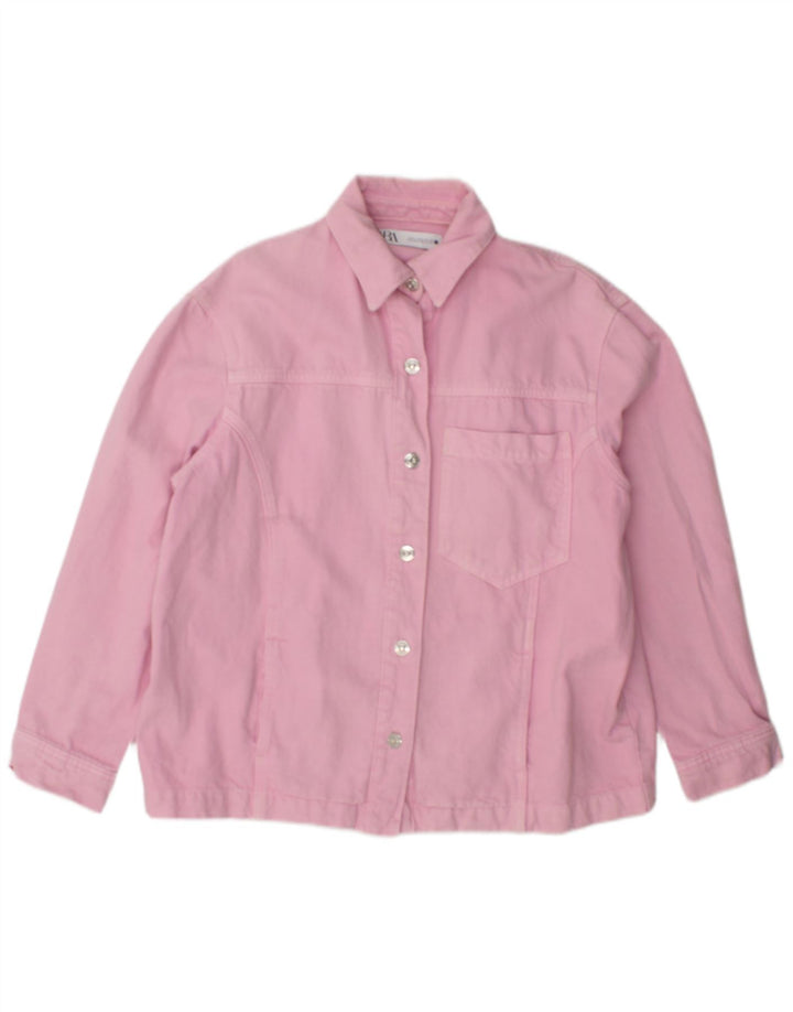 ZARA Dame Oversized Denim Jacket UK 10 Small Pink Bomuld