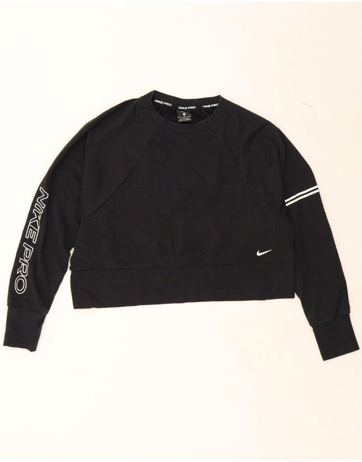 NIKE Womens Dri Fit Graphic Crop Sweatshirt Jumper UK 14 Medium Black Vintage Nike and Second-Hand Nike from Messina Hembry 
