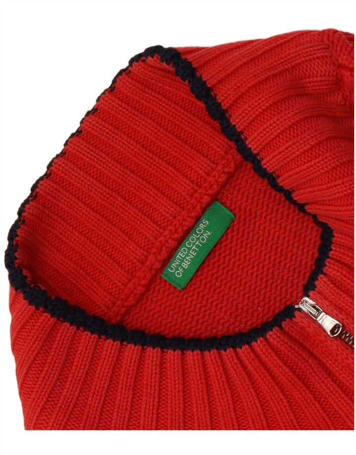 Benetton Dame Grafisk Cardigan Sweater UK 8 Lille Rød