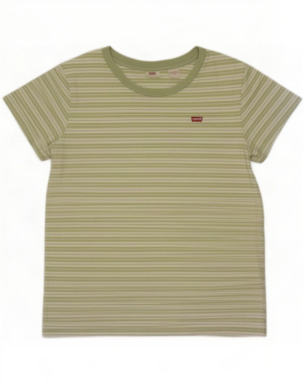 Levi's Dame T-Shirt Top UK 16 Stor Grøn Stribet Bomuld