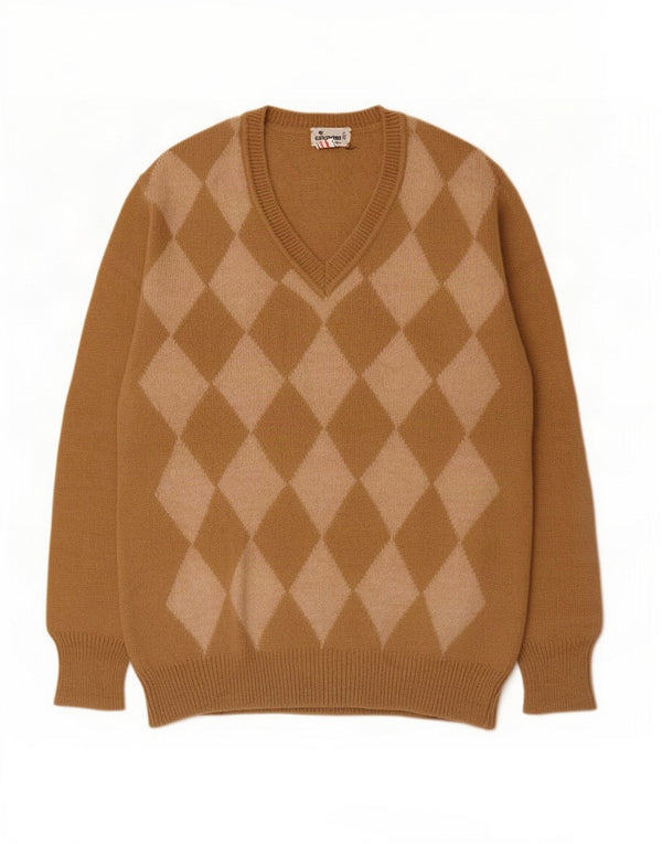 Colombo Herre V-hals sweater Medium Beige Argyle/Diamond Alpaca Uld