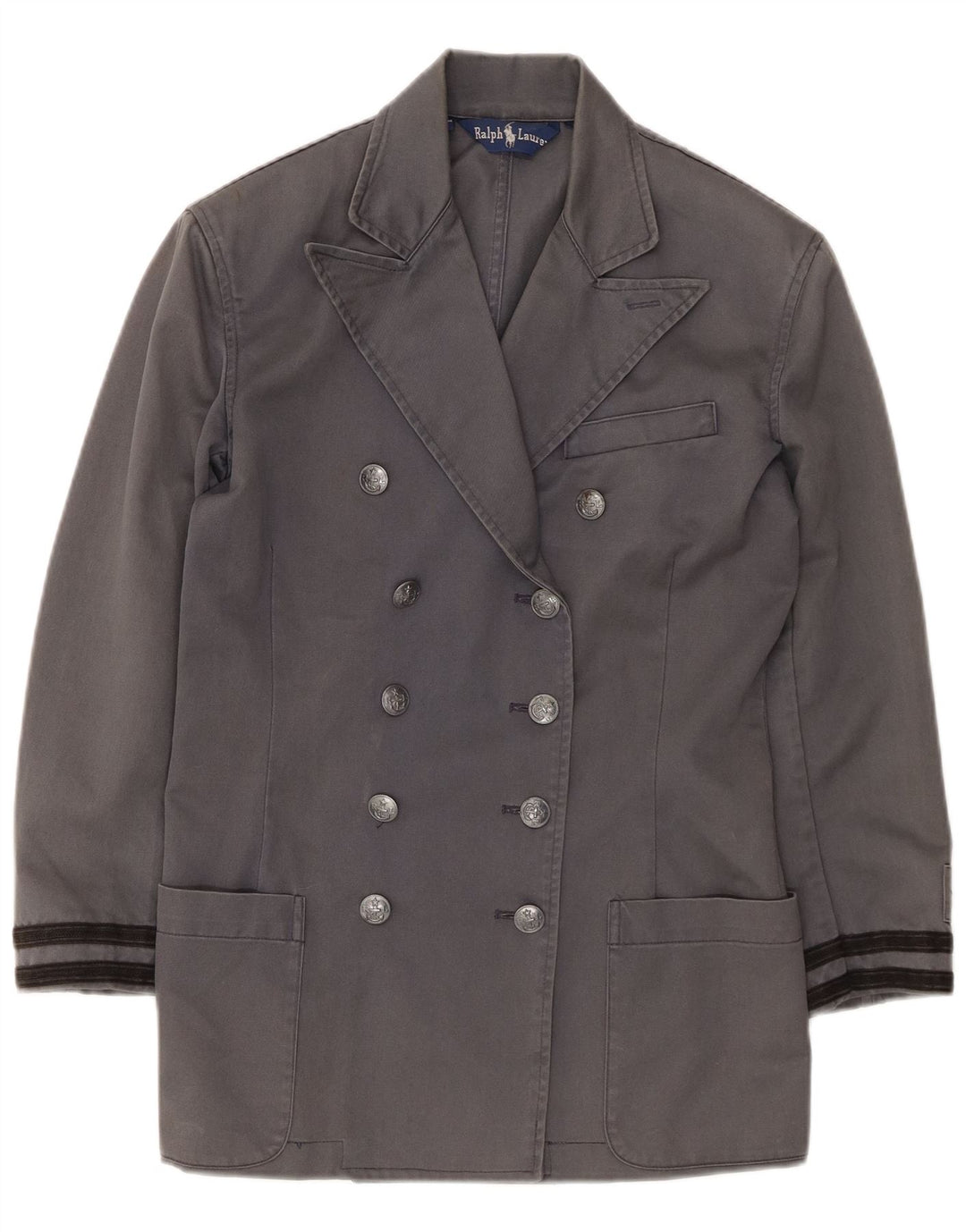 Ralph Lauren Dame Dobbeltradet Overfrakke US 4 Lille Grå Bomuld