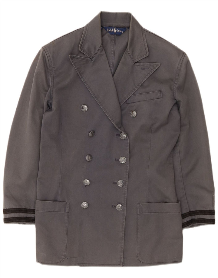 Ralph Lauren Dame Dobbeltradet Overfrakke US 4 Lille Grå Bomuld