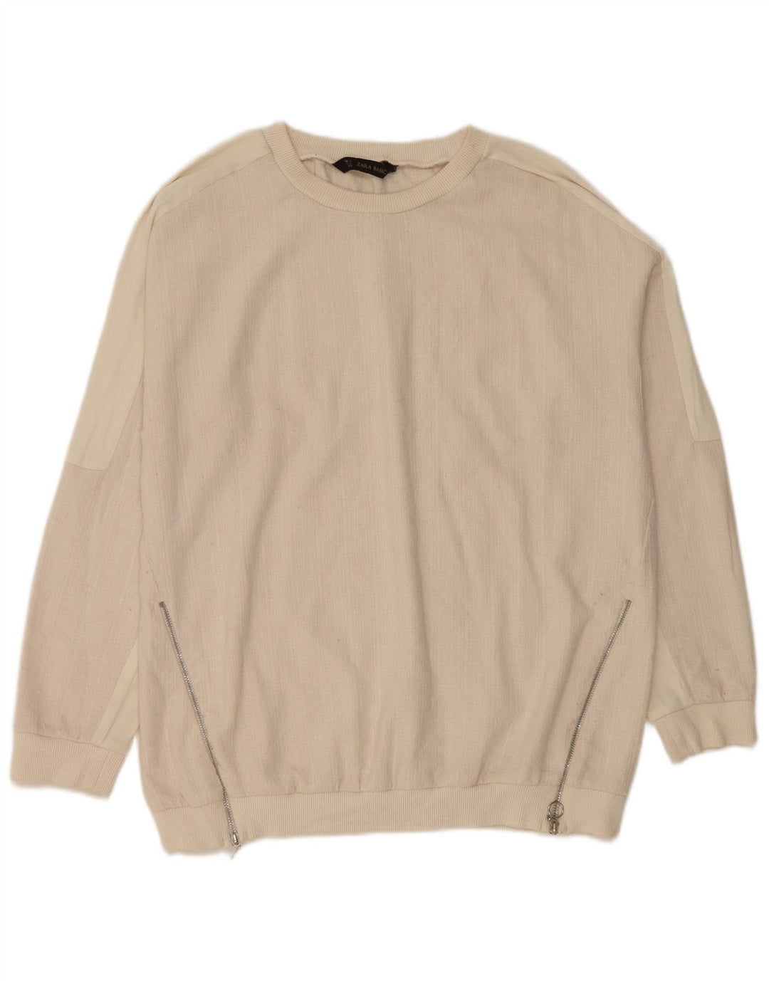 Zara Sweatshirt Jumper UK 16 Stor Off White Bomuld