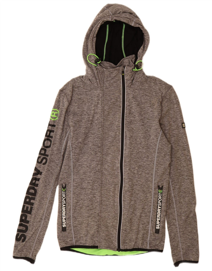 SUPERDRY Dame Athletic Fit Grafisk Hættetrøje Sweater med lynlås UK 12 Mellemgrå