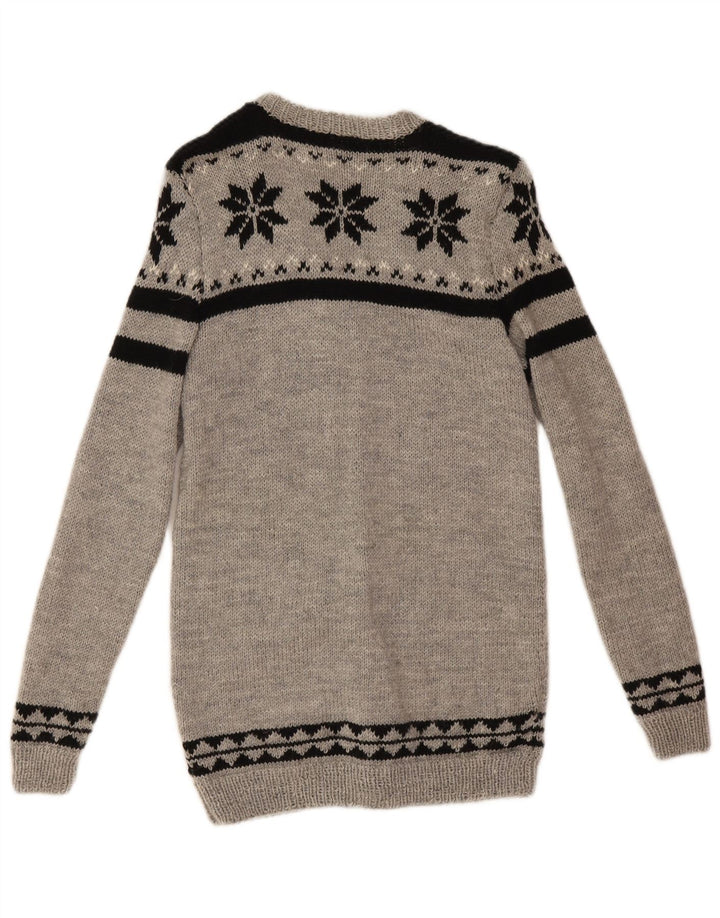 Vintage dame cardigan sweater UK 12 Medium Grey Fair Isle