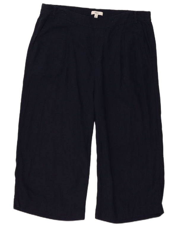 Marks & Spencer Dame Capri Bukser UK 20 2XL W40 L23 Navy Blue Linen