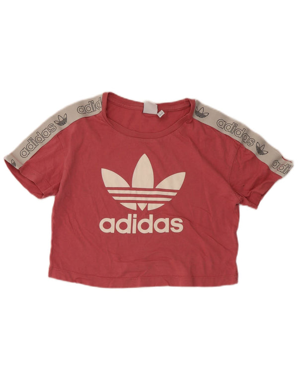 Adidas Dame Crop Grafisk T-Shirt Top UK 6 XS Pink Colourblock Bomuld