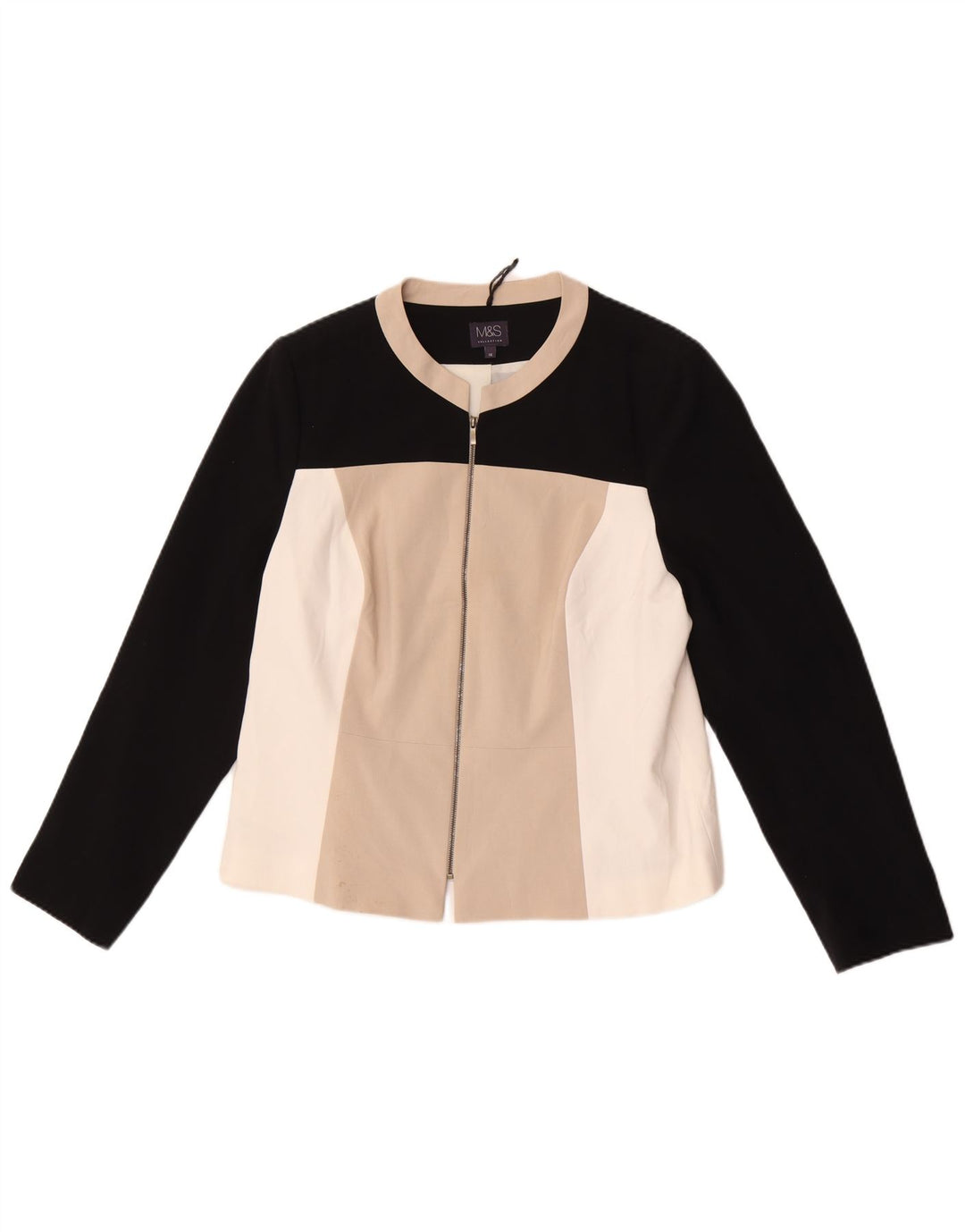 Marks & Spencer Dame Blazer Jakke med lynlås UK 16 Stor Beige Colourblock