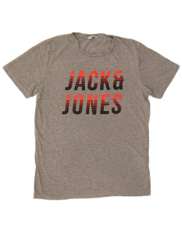 JACK & JONES Herre grafisk T-shirt top mellemgrå bomuld